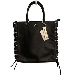 Hadel Black Vegan Faux Leather Tote‎ Bag NWT